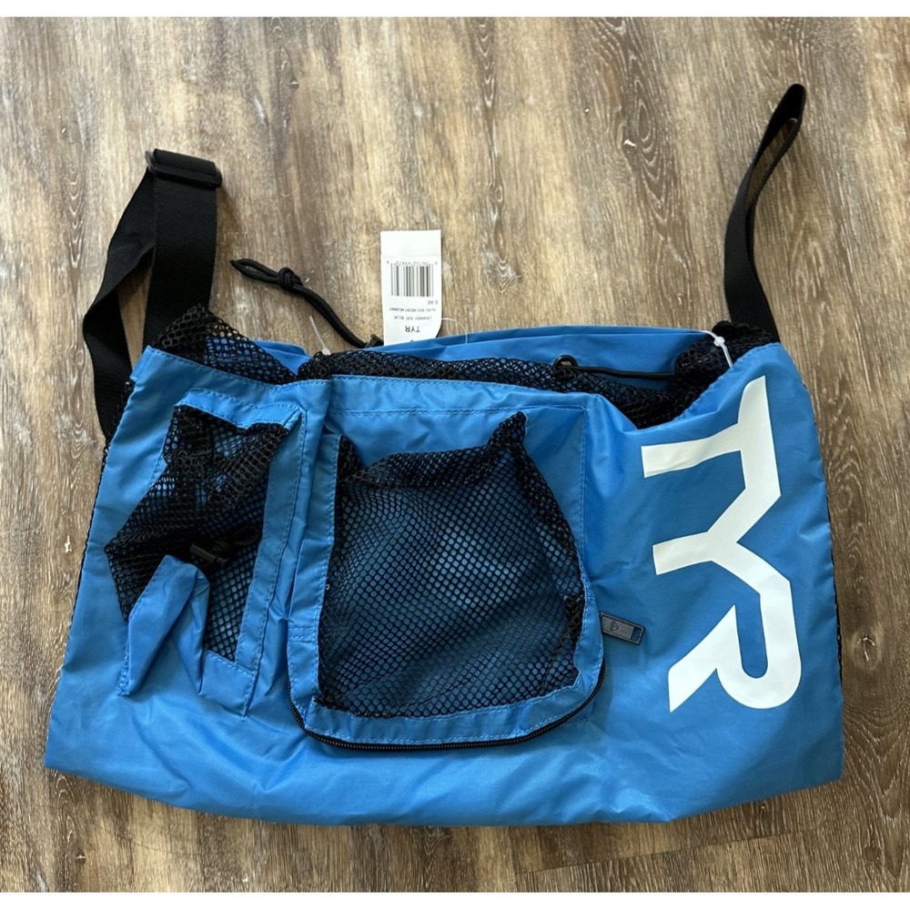 TYR Big Mesh Mummy Backpack See Through Bag Blue Swimming Diving Beach Bag